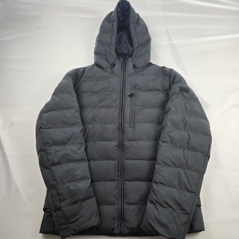 Michael Kors Jacket Mens Medium Gray Hooded Puffer Insulated Zip Pockets MK